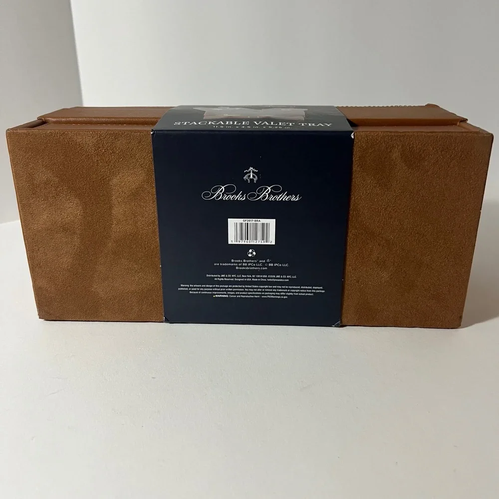 Brooks Brothers Stackable Valet Tray Cognac Brown Faux Leather New GF2617-BRA